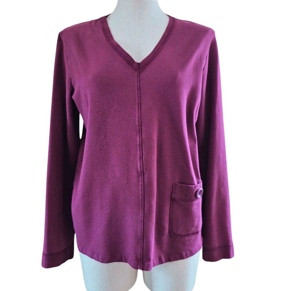 Prairie Cotton Purple Soft Tunic Top Medium Made in USA Lagenlook Boho Artsy